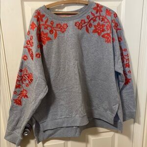 Boden Gray and Red Floral Embroidered Women's Sweater